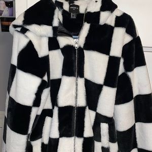 Faux fur checkered jacket